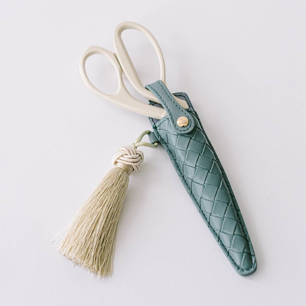 Ivory & Gold Heirloom Scissors with Case – Dusk Blue Vegan Leather Set, by Good Juju Ink