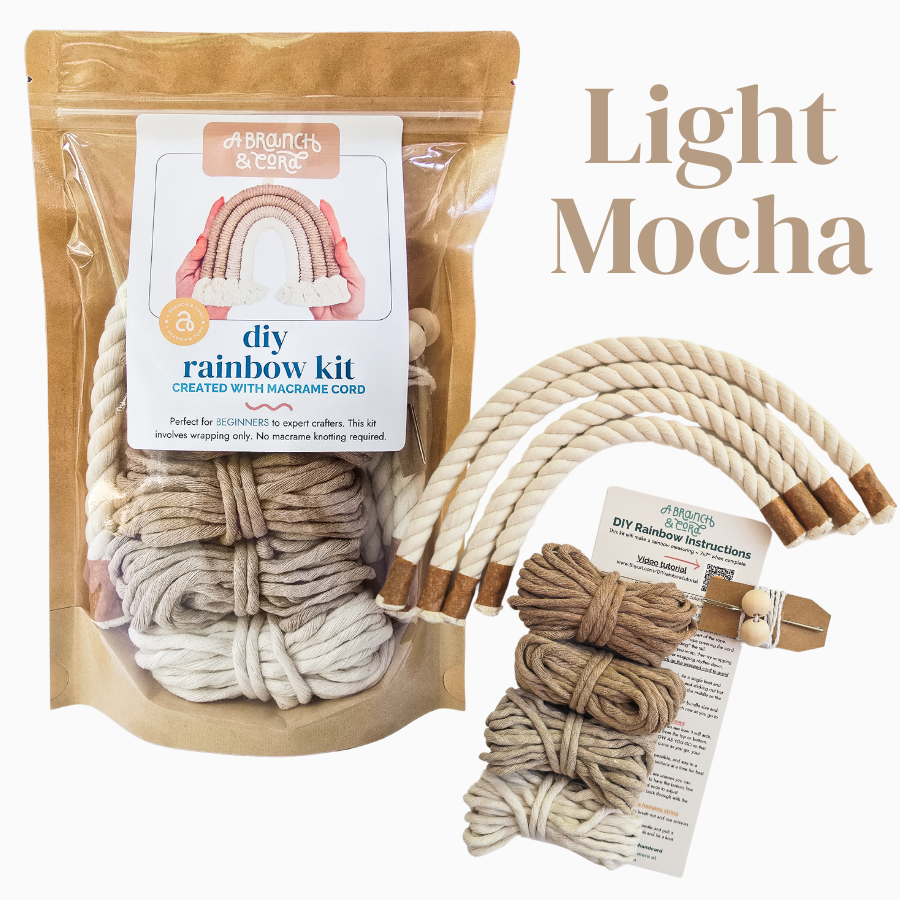 A Branch & Cord DIY Macrame Rainbow Kit, Sunset– Beginner Craft Kit with Materials