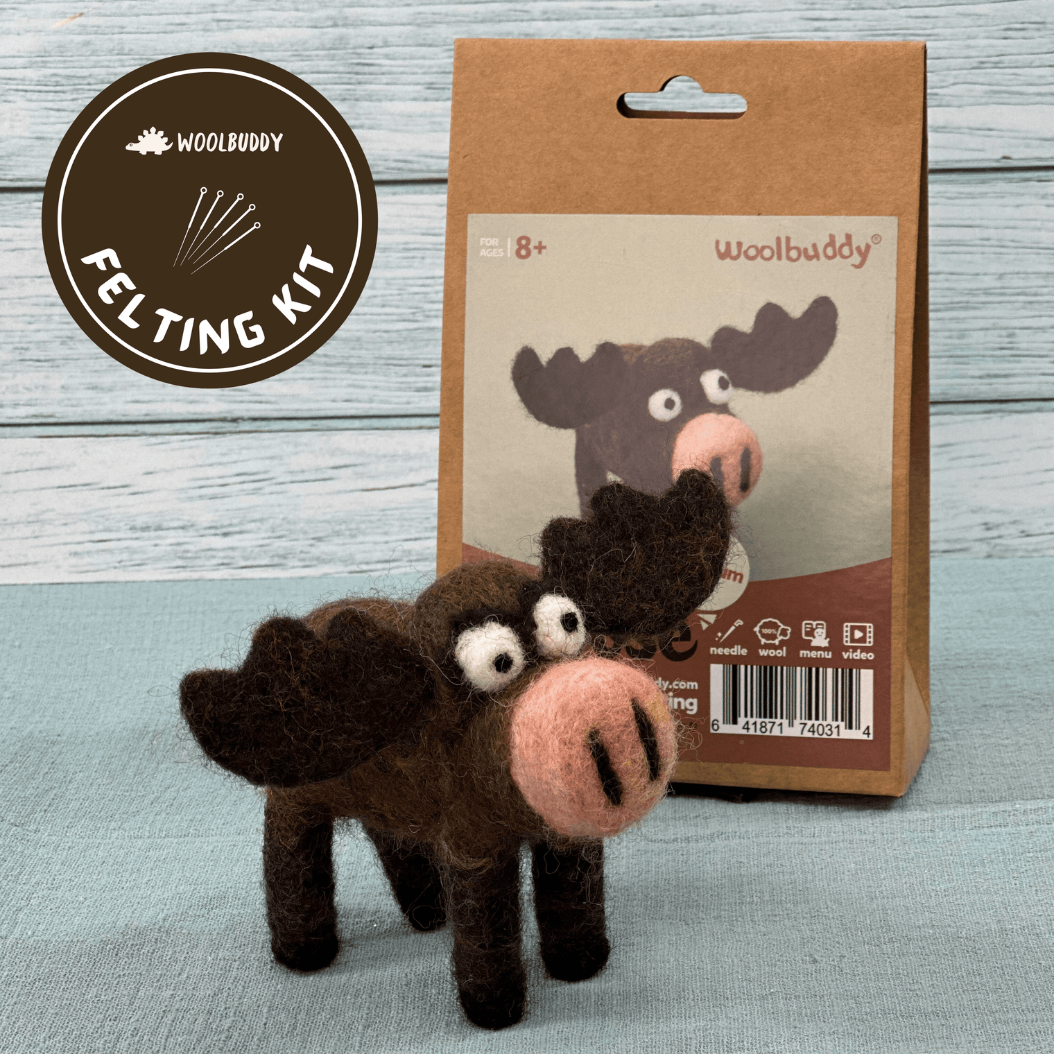 Woolbuddy DIY Needle Felting Kit, Moose – Beginner Woodland Animal Craft Set