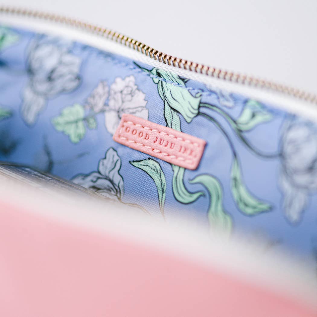 Luxe Slim Pencil Pouch, Rose Pink – Vegan Leather Floral Zipper Case, by Good Juju Ink