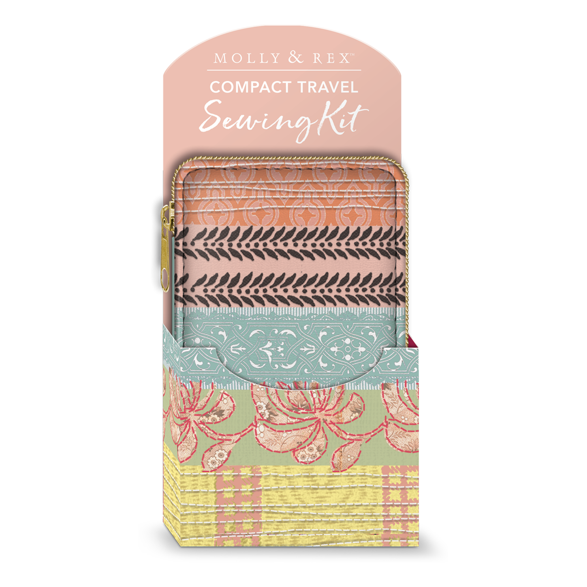 Vegan Leather Sewing Kit, Quilted Travel Sewing Kit with Zipper Closure by Punch Studio