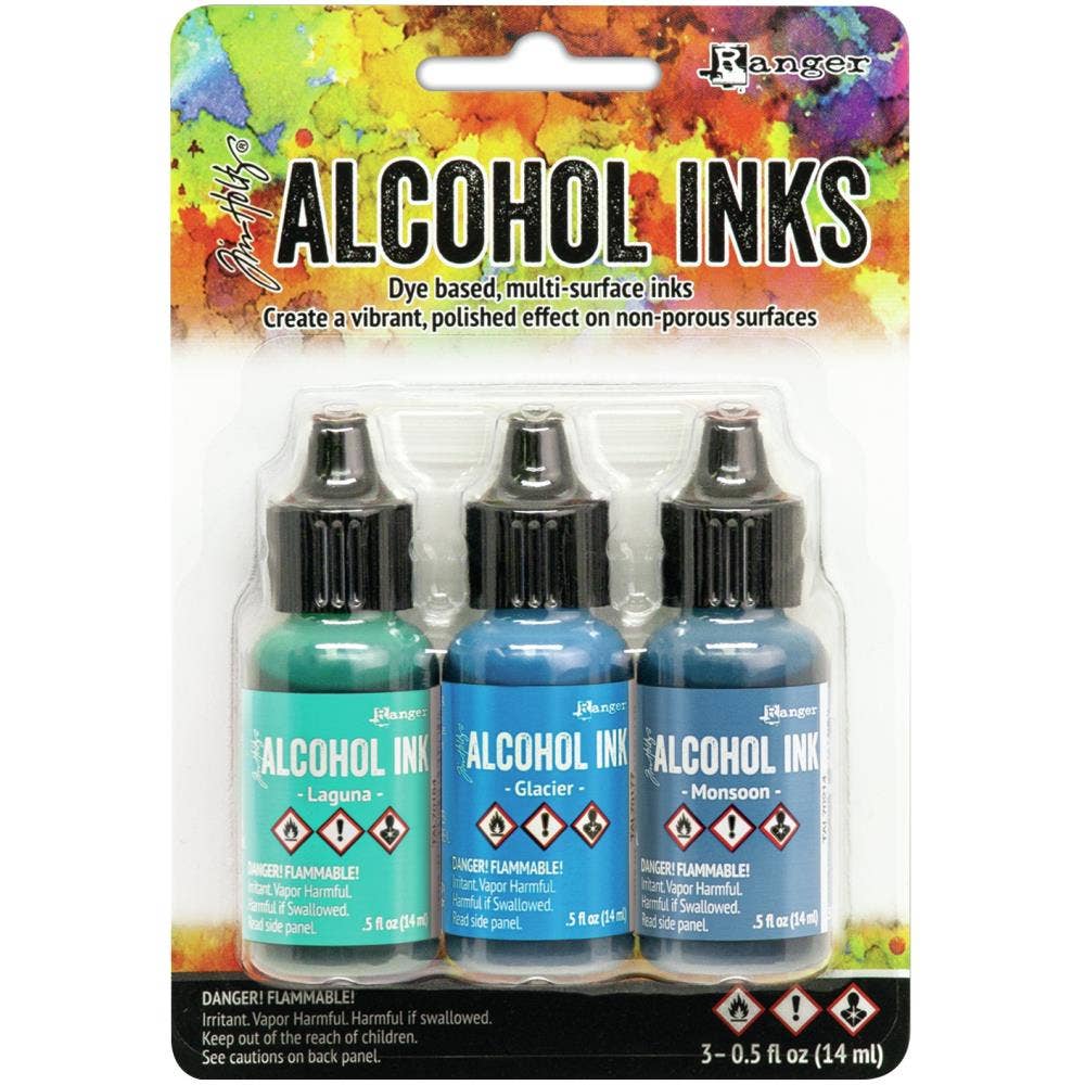 Tim Holtz Alcohol Ink Set – 3 Colors- Multiple Variations (0.5 oz Bottles, Dye-Based, Multi-Surface)
