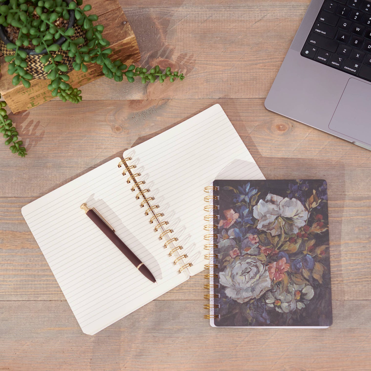 Moody Floral Spiral Notebook – 120 Page Lined Watercolor Journal, Primitives by Kathy