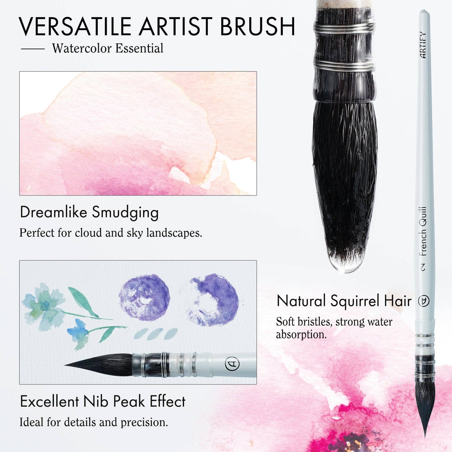 ARTIFY 9-Piece Travel Watercolor Brush Set – Multi-Shape Portable Brushes for Artists