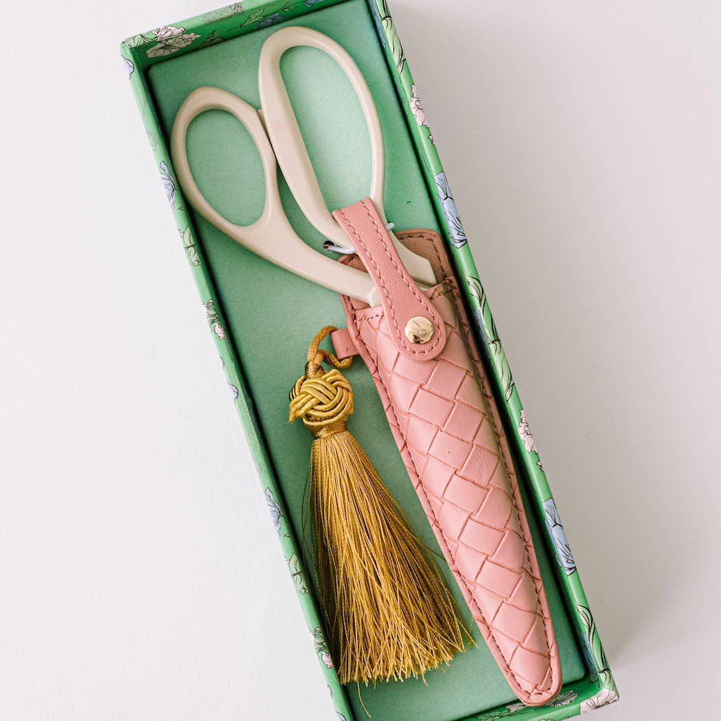Ivory & Gold Heirloom Scissors with Case – Petunia Pink Vegan Leather Set, by Good Juju Ink