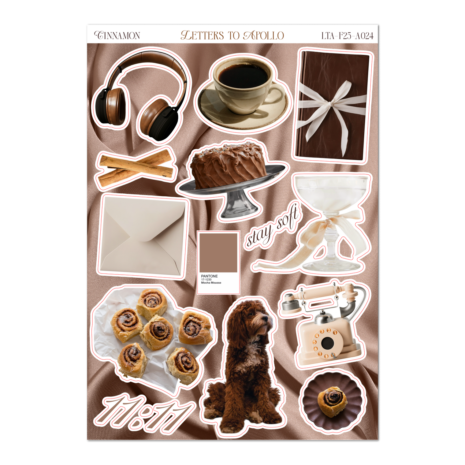 Cinnamon Sticker Sheet – 5 x 7 Inch Matte Paper Decorative Stickers