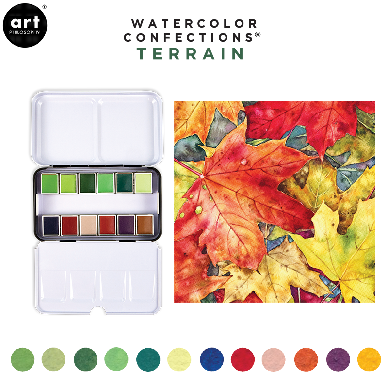 Art Philosophy Watercolor Confections – Terrain Watercolor Paint Set (12 Colors Tin)