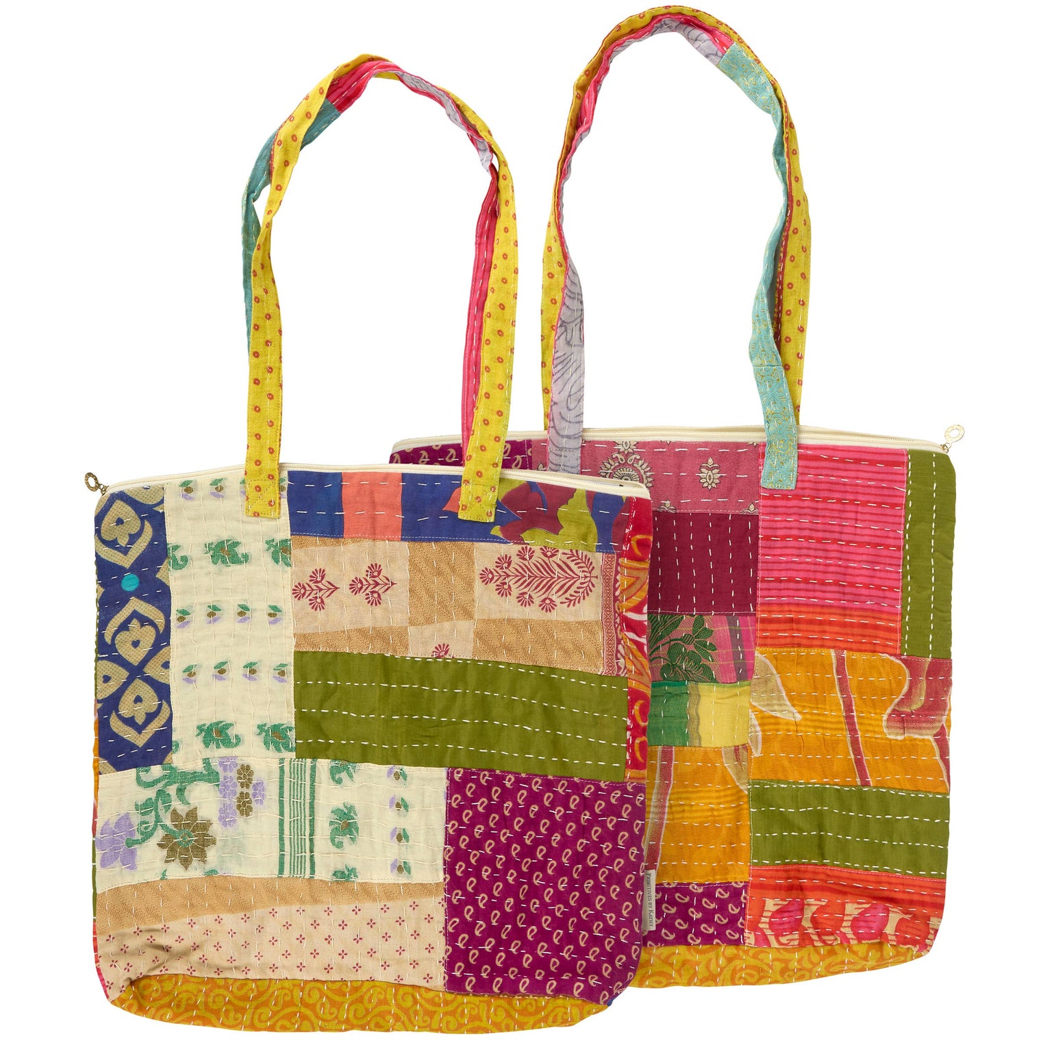 Large Kantha Tote – Cotton Patchwork Style Zipper Tote Bag, Primitives by Kathy