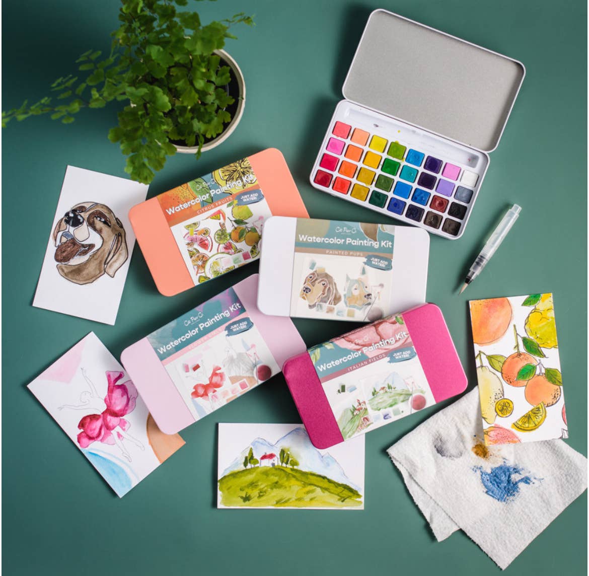 Painted Pups Watercolor Painting Kit – Portable Art Set with Water Brush & Tin Case