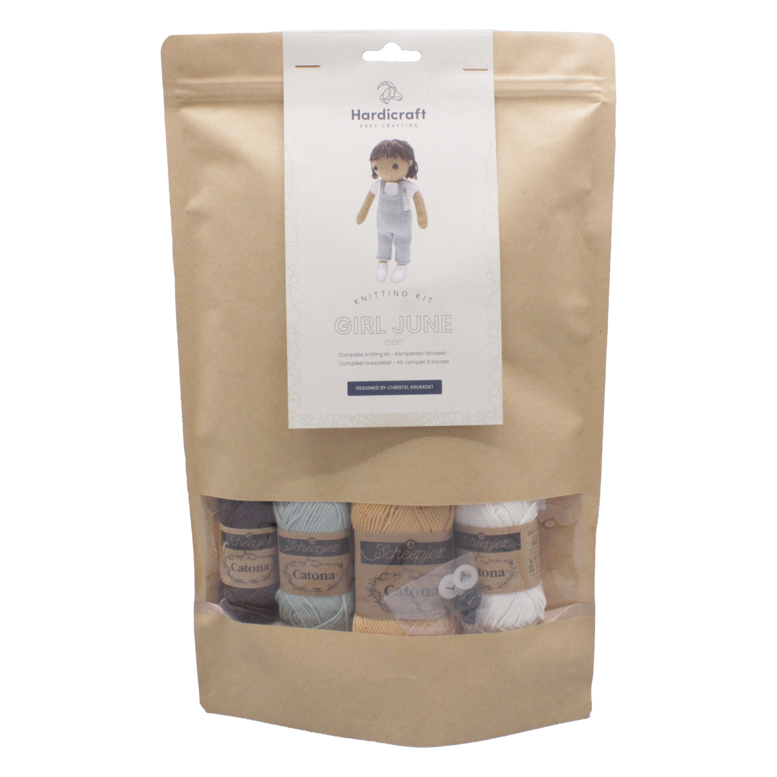 DIY Knitting Kit, Girl June – Doll Knitting Kit (30 cm Finished Size)- 3 mm Knitting Needles NOT Included