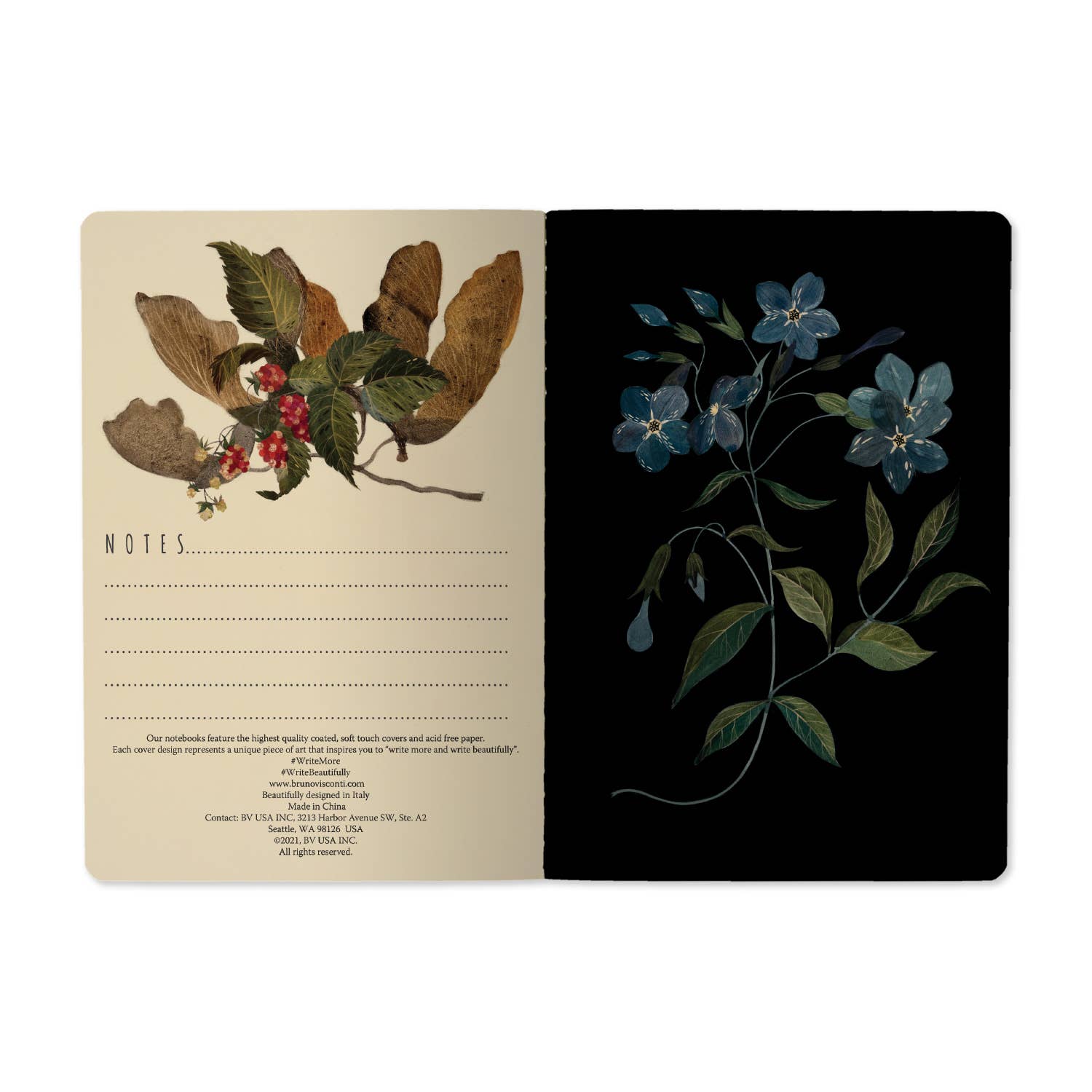 Forest Flowers Notebook – Ruled Journal 8.27 x 5.83 in, 40 Pages, BV by Bruno Visconti