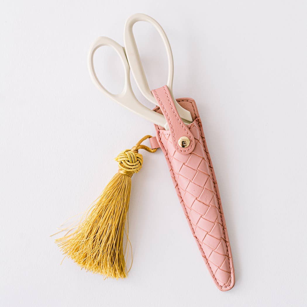 Ivory & Gold Heirloom Scissors with Case – Petunia Pink Vegan Leather Set, by Good Juju Ink