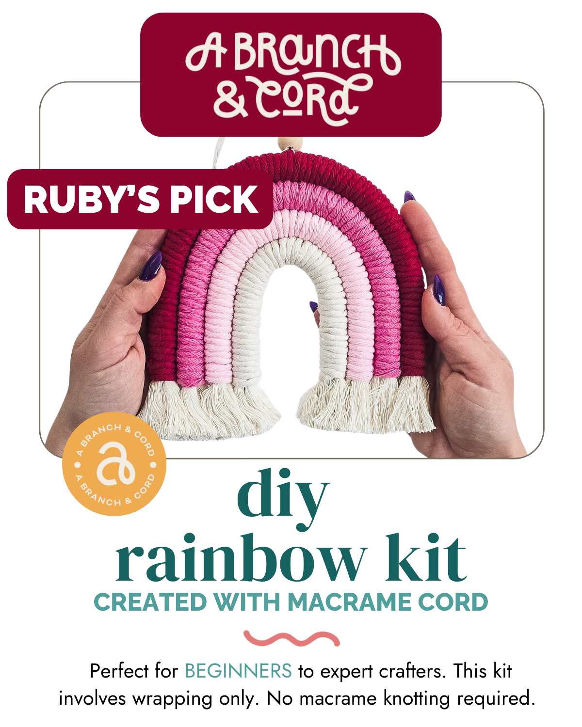 A Branch & Cord DIY Macrame Rainbow Kit, Sunset– Beginner Craft Kit with Materials