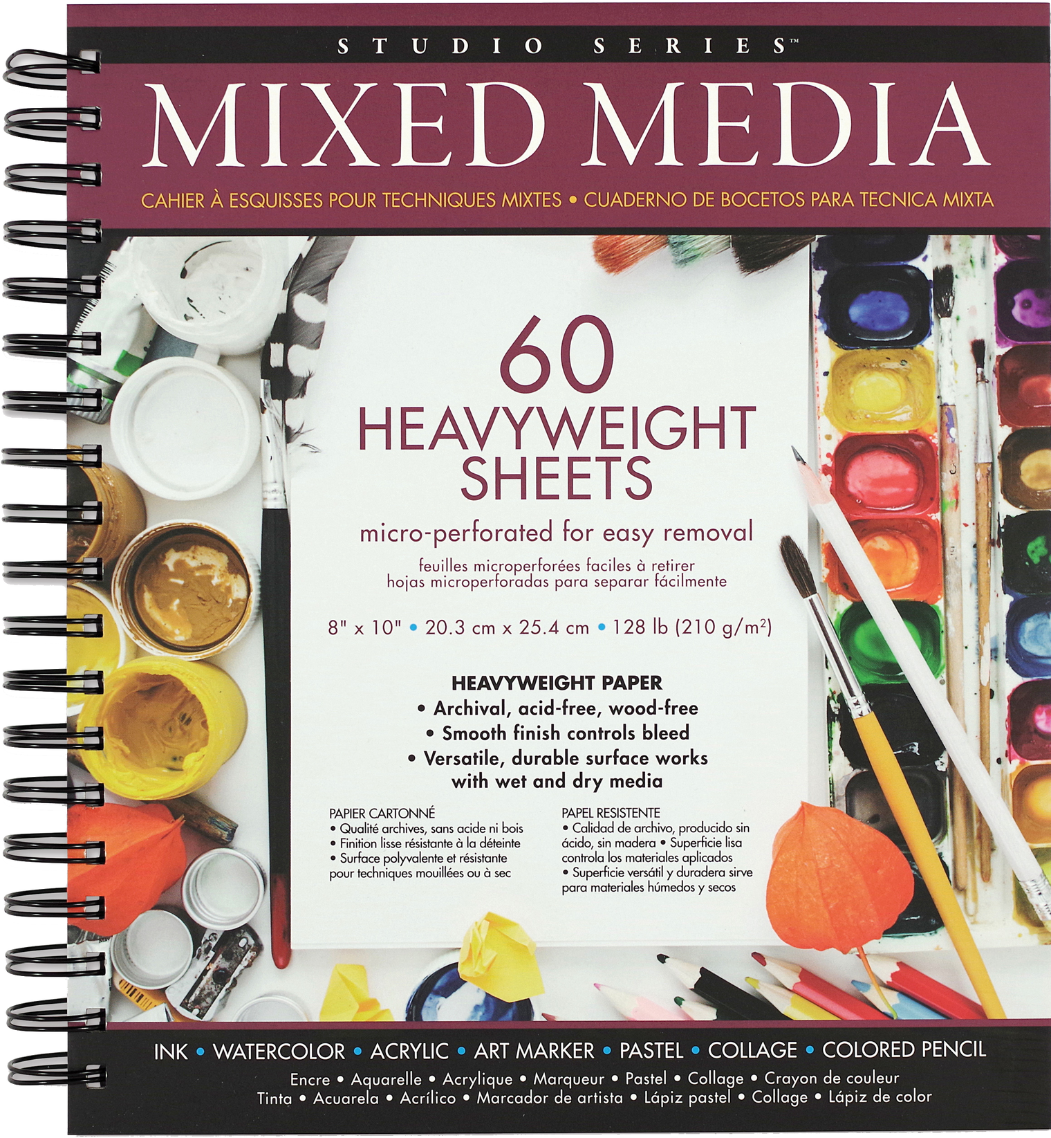 Studio Series Mixed Media Pad 8 x 10 – 60 Sheets 128 lb / 210 gsm Archival Paper