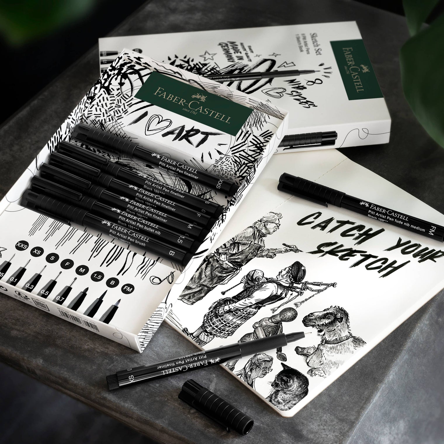 Pitt Artist Pen & Sketchbook Gift Set – 8 Pens + 40-Page Sketchbook, by Faber-Castell
