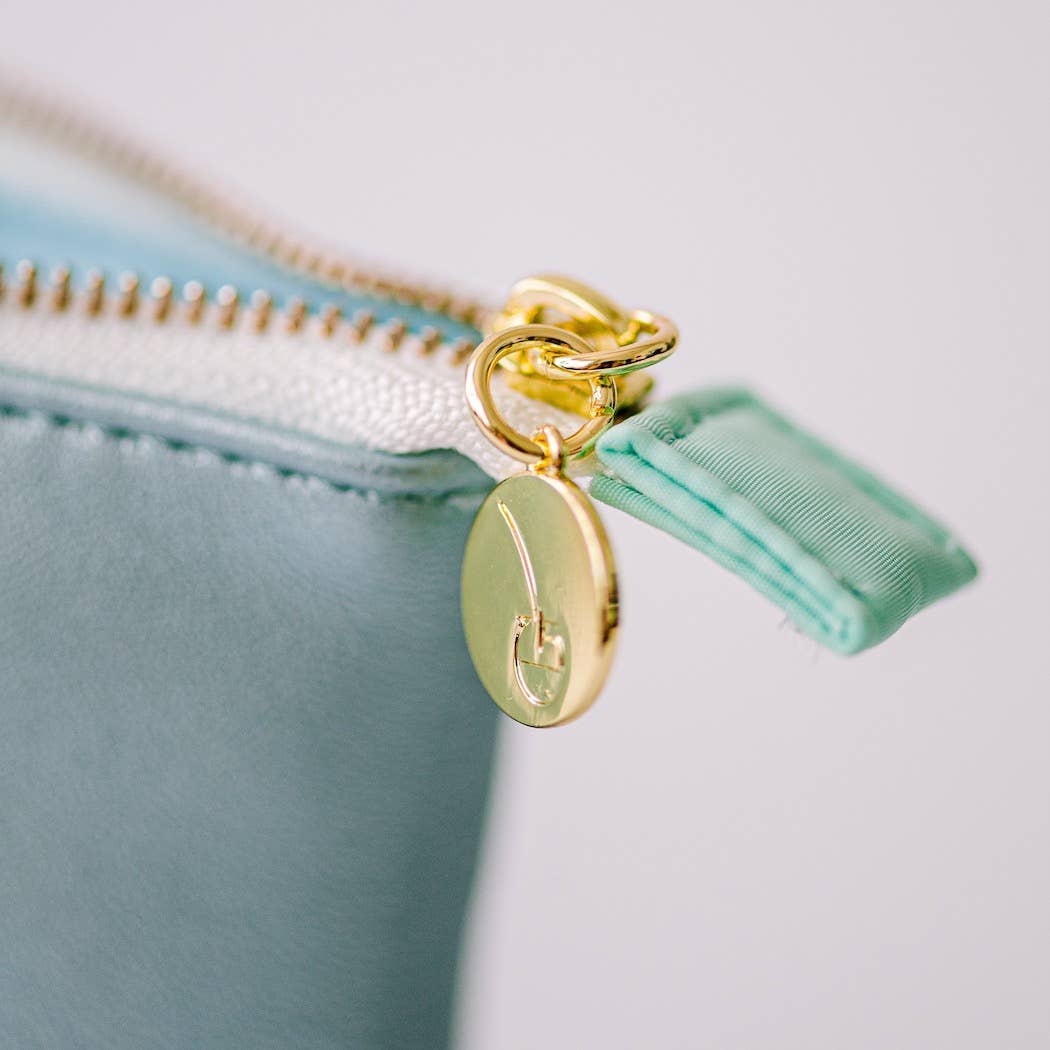Luxe Standing Pencil Pouch, Metallic Blue Sky – Vegan Leather Free-Standing Case, by Good Juju Ink