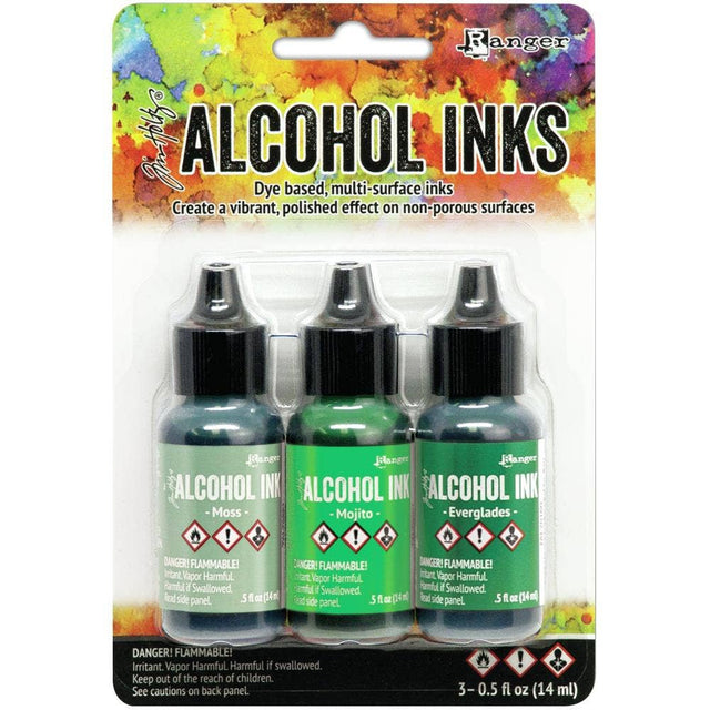 Tim Holtz Alcohol Ink Set – 3 Colors- Multiple Variations (0.5 oz Bottles, Dye-Based, Multi-Surface)
