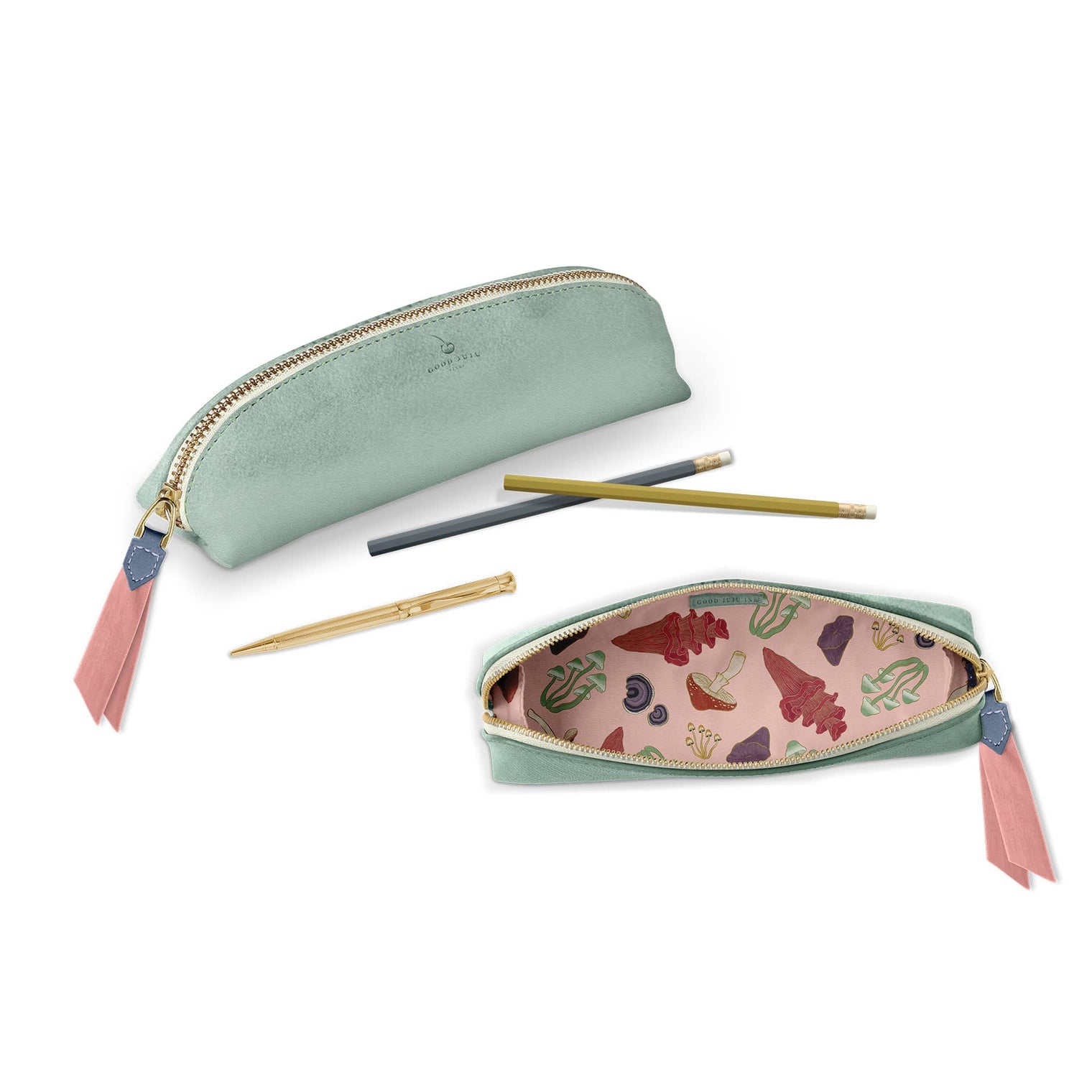 Luxe Slim Pencil Pouch, Metallic Seafoam Green – Vegan Leather Zipper Case, Good Juju Ink
