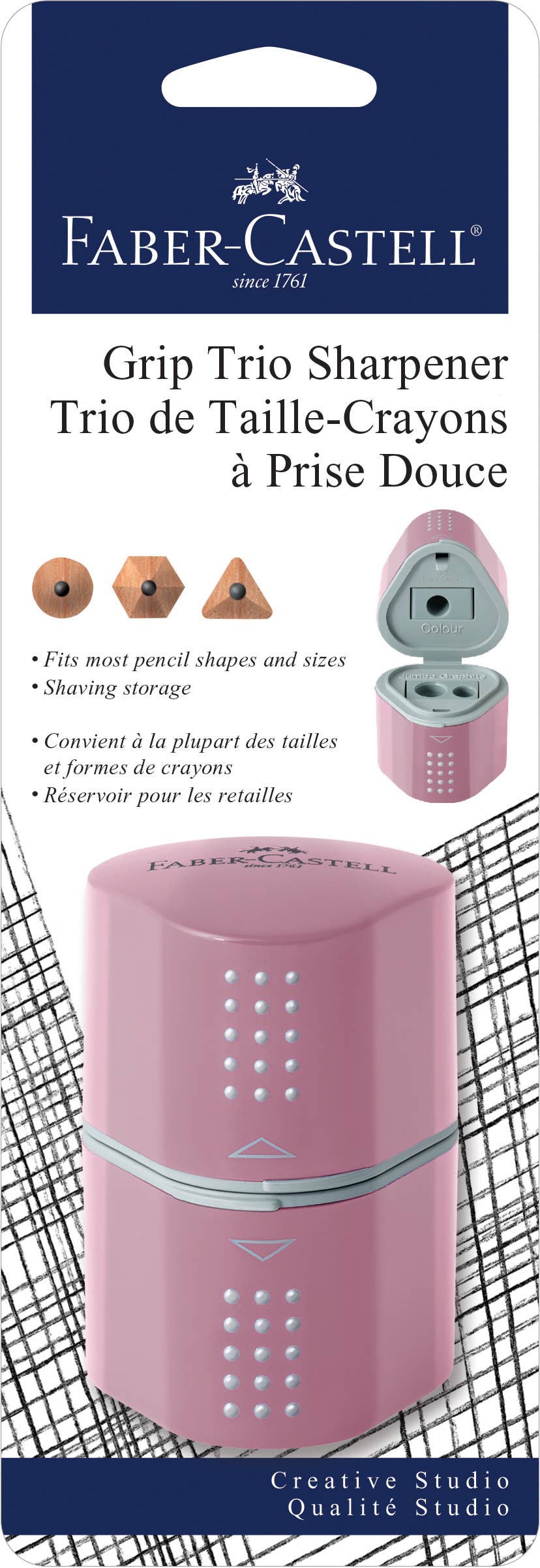 Grip Trio Pencil Sharpener – Rose Shadows (3-in-1 Multi Sharpener), by Faber-Castell