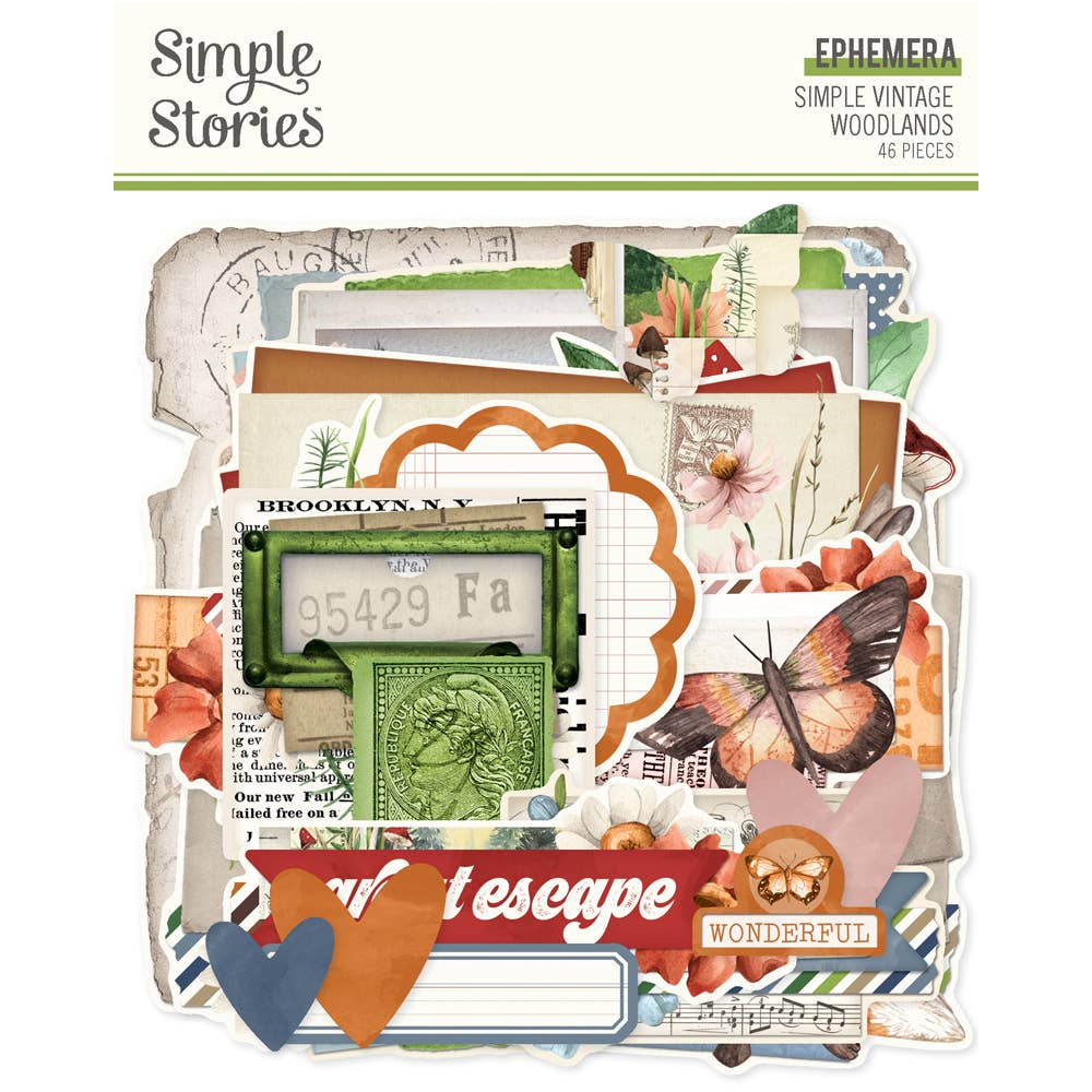 Simple Stories Simple Vintage Woodlands Ephemera – 46 Die-Cut Cardstock Pieces