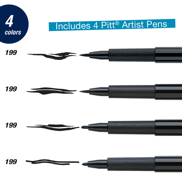 Pitt Artist Pen Modern Lettering Set – #199 Black (Set of 4), by Faber-Castell