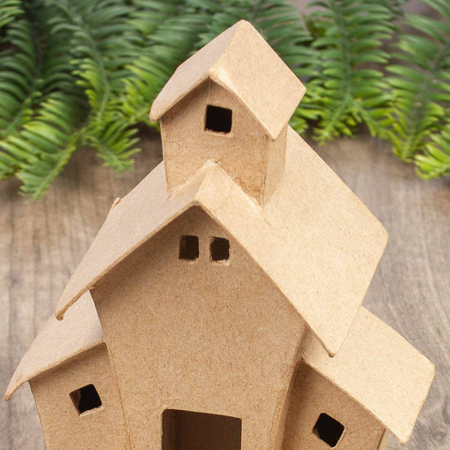 Premade Whimsical Paper Mache House, 4-1/4" x 7-1/2" x 3" Decorative Craft House for Painting & Seasonal Display