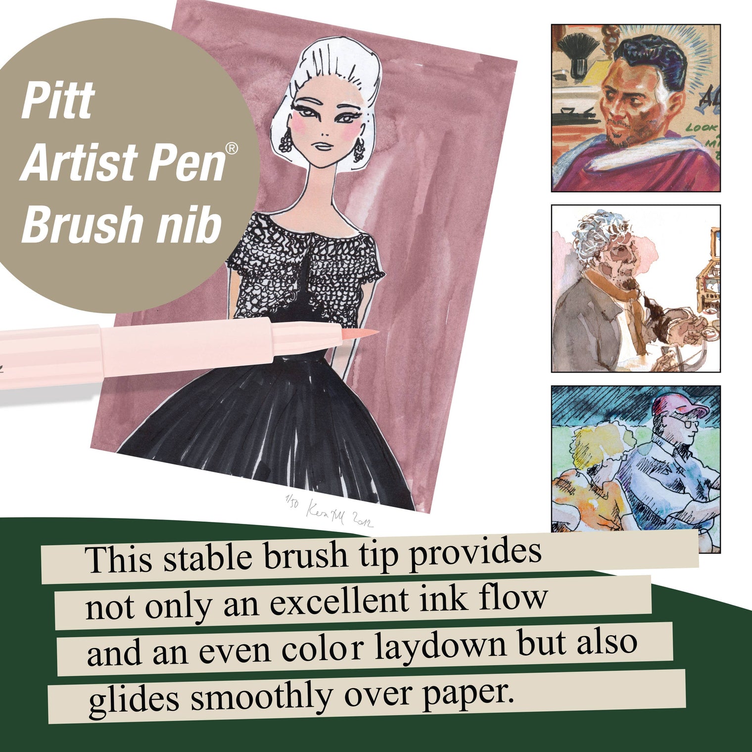 Pitt Artist Brush Pens – Portrait Set of 6 (Pigmented India Ink, by Faber-Castell