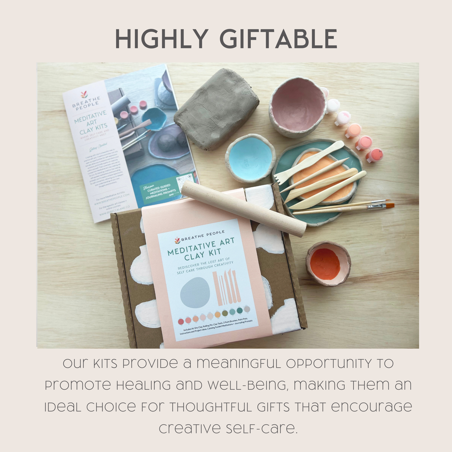 Meditative Art Clay Kit – Self-Care Air Dry Clay Set with Guided Meditations, Breathe People
