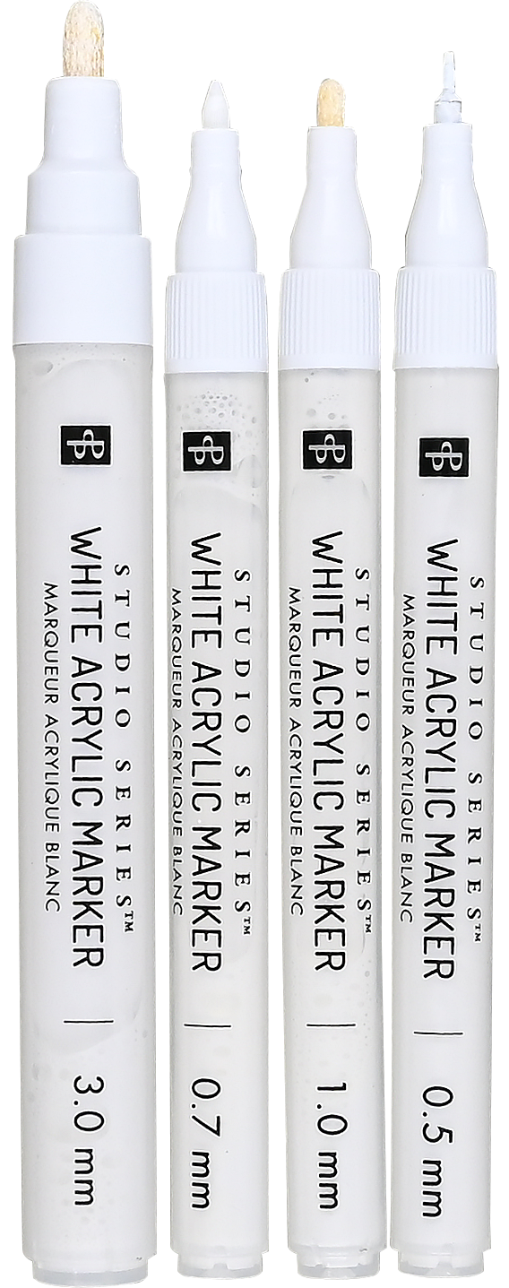 Studio Series White Acrylic Markers Set of 4 – Opaque Paint Markers Multi Tip Sizes