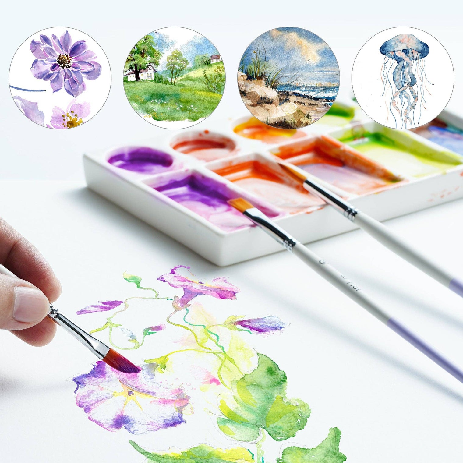 ARTIFY 9-Piece Travel Watercolor Brush Set – Multi-Shape Portable Brushes for Artists