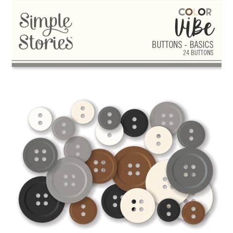Simple Stories Color Vibe Buttons Basics – 24 Plastic Craft Buttons Assorted Sizes and Colors