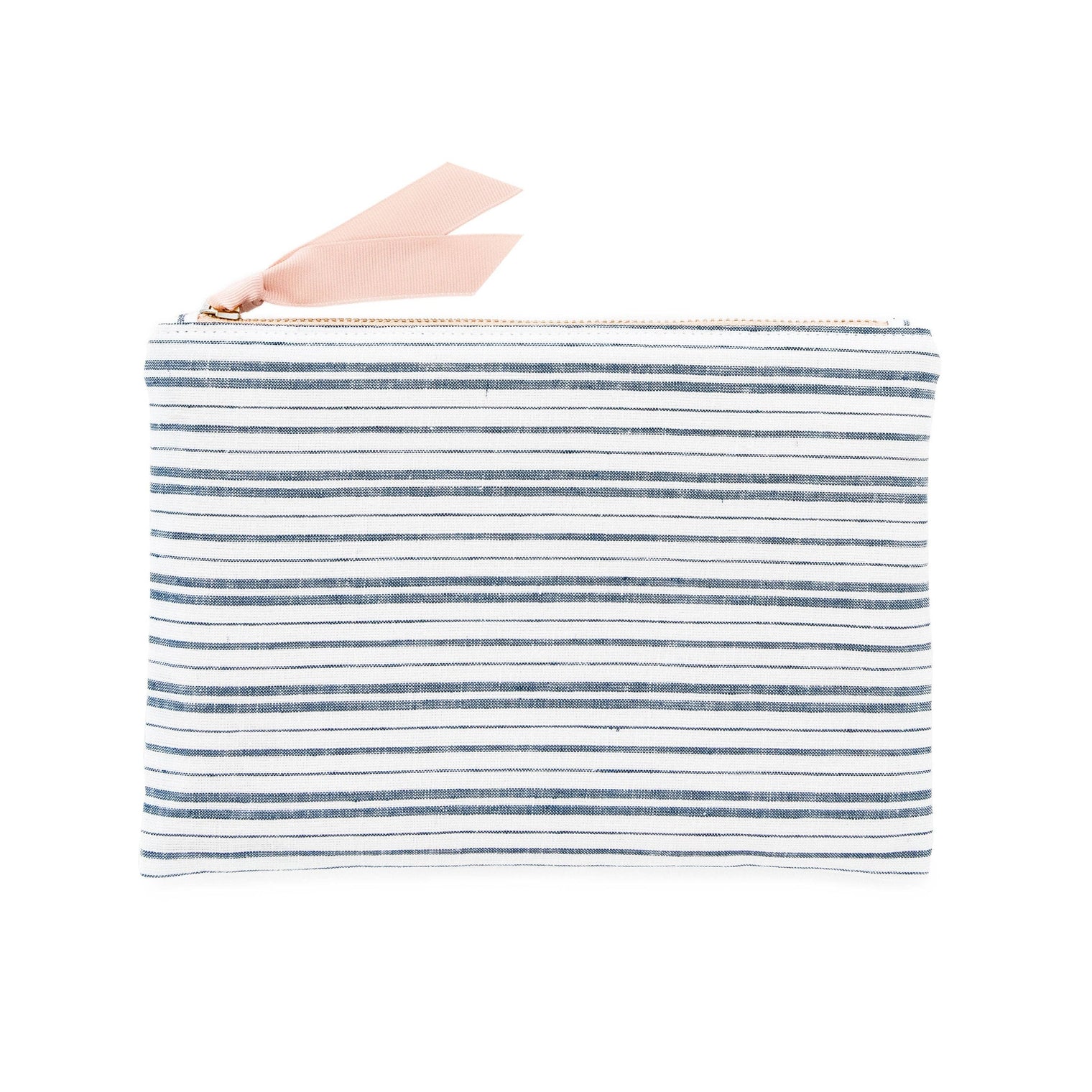 Signature Chambray Stripe Zipper Pouch – Pink Lining & Gold Zip