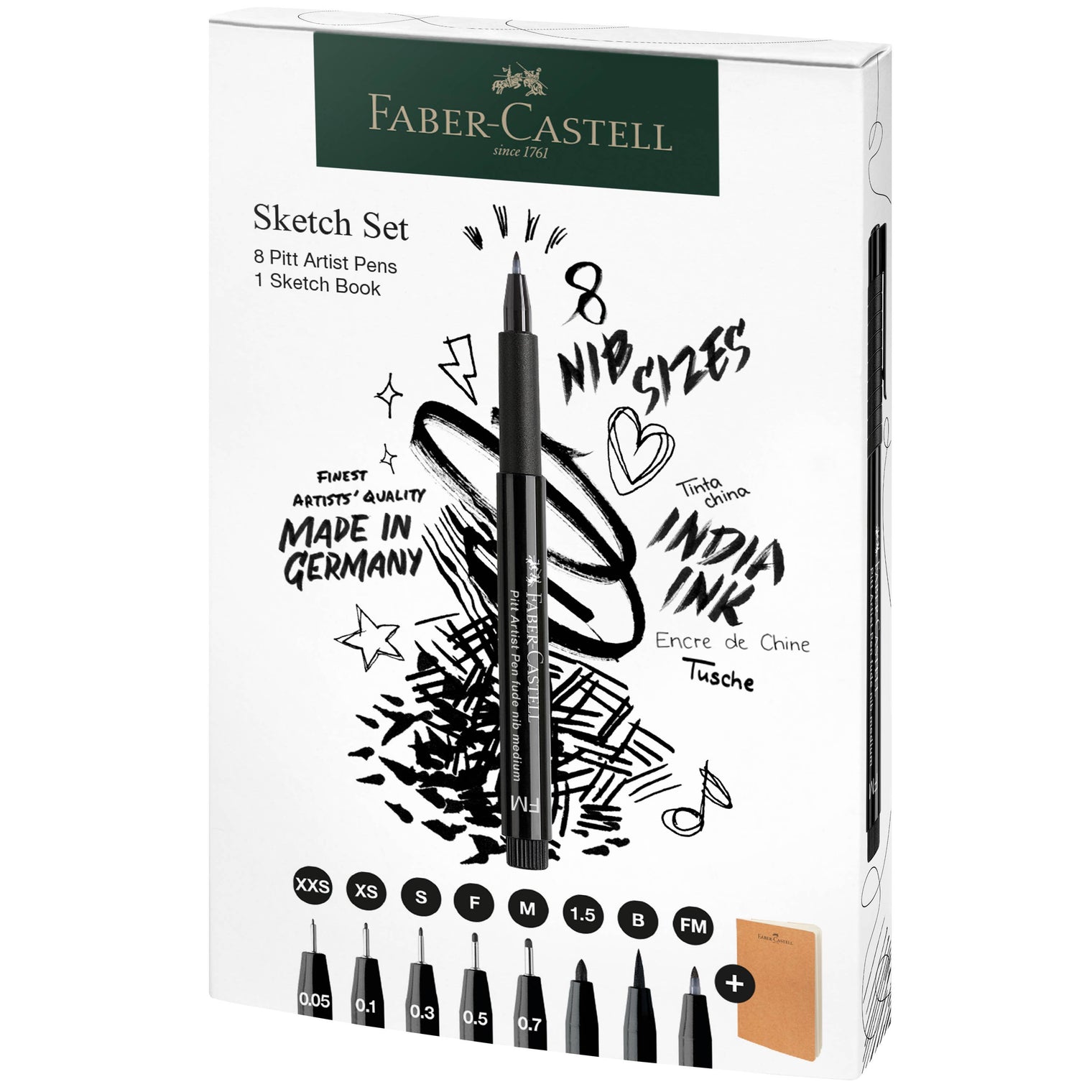 Pitt Artist Pen & Sketchbook Gift Set – 8 Pens + 40-Page Sketchbook, by Faber-Castell