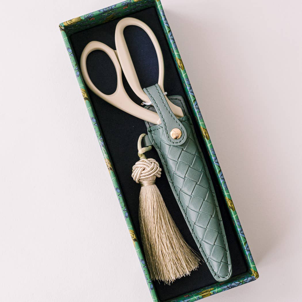 Ivory & Gold Heirloom Scissors with Case – Dusk Blue Vegan Leather Set, by Good Juju Ink