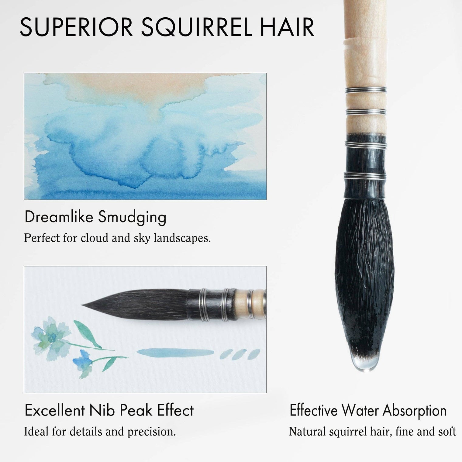 ARTIFY Professional Squirrel Hair Watercolor Brush Set – Sizes 0, 2, 4