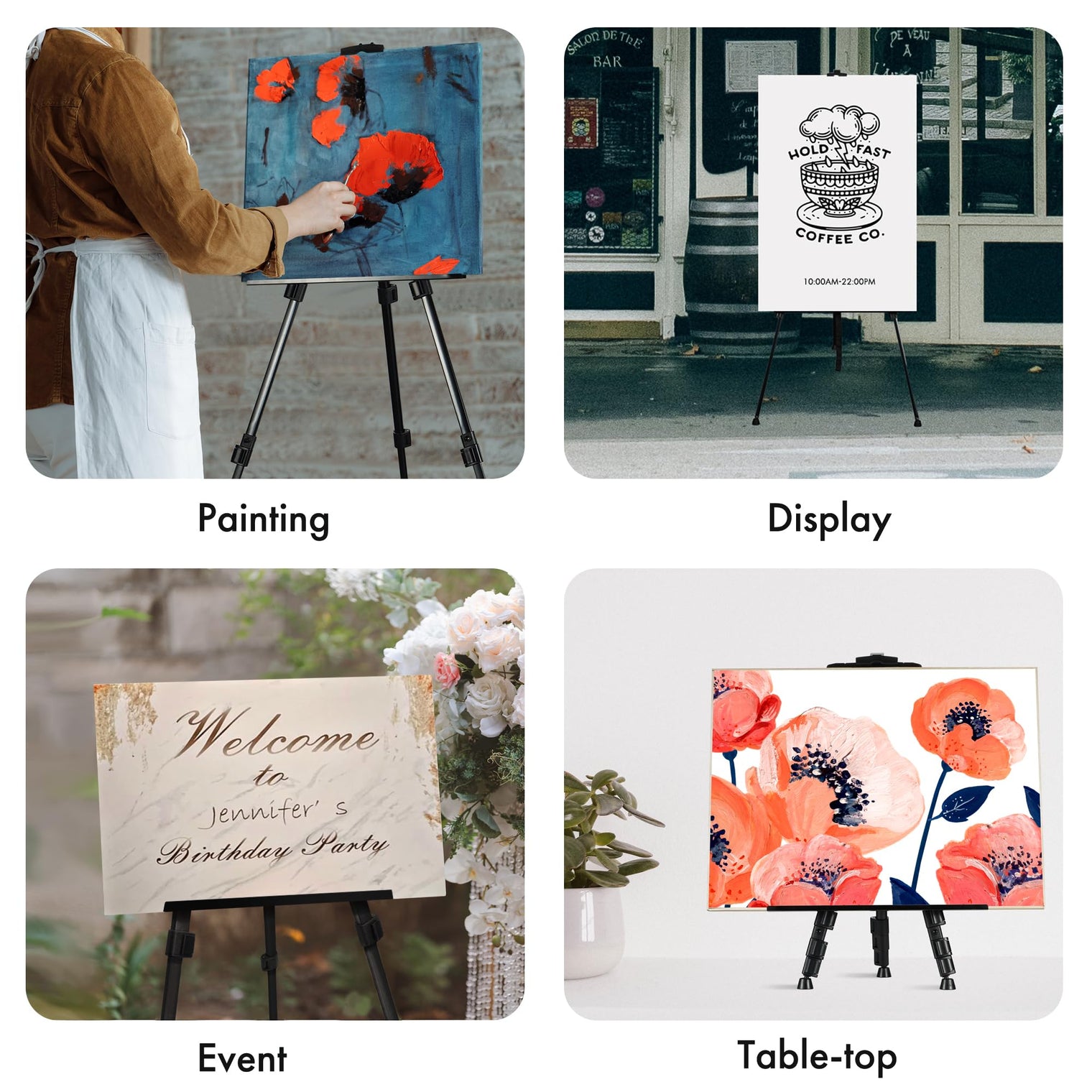 Adjustable Double-Tier Easel Stand – 22"–66" Black Portable Tripod Display with Carry Bag, by Artify