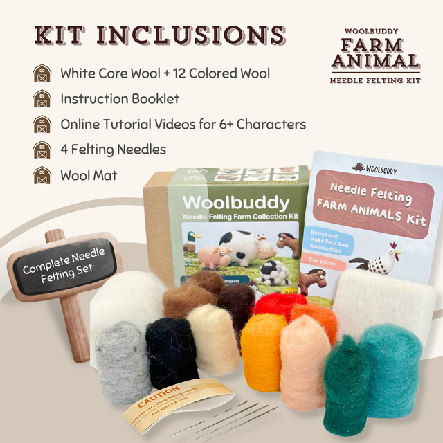 DIY Needle Felting Farm Collection Kit – 6 Farm Animal Craft Kit by Woolbuddy