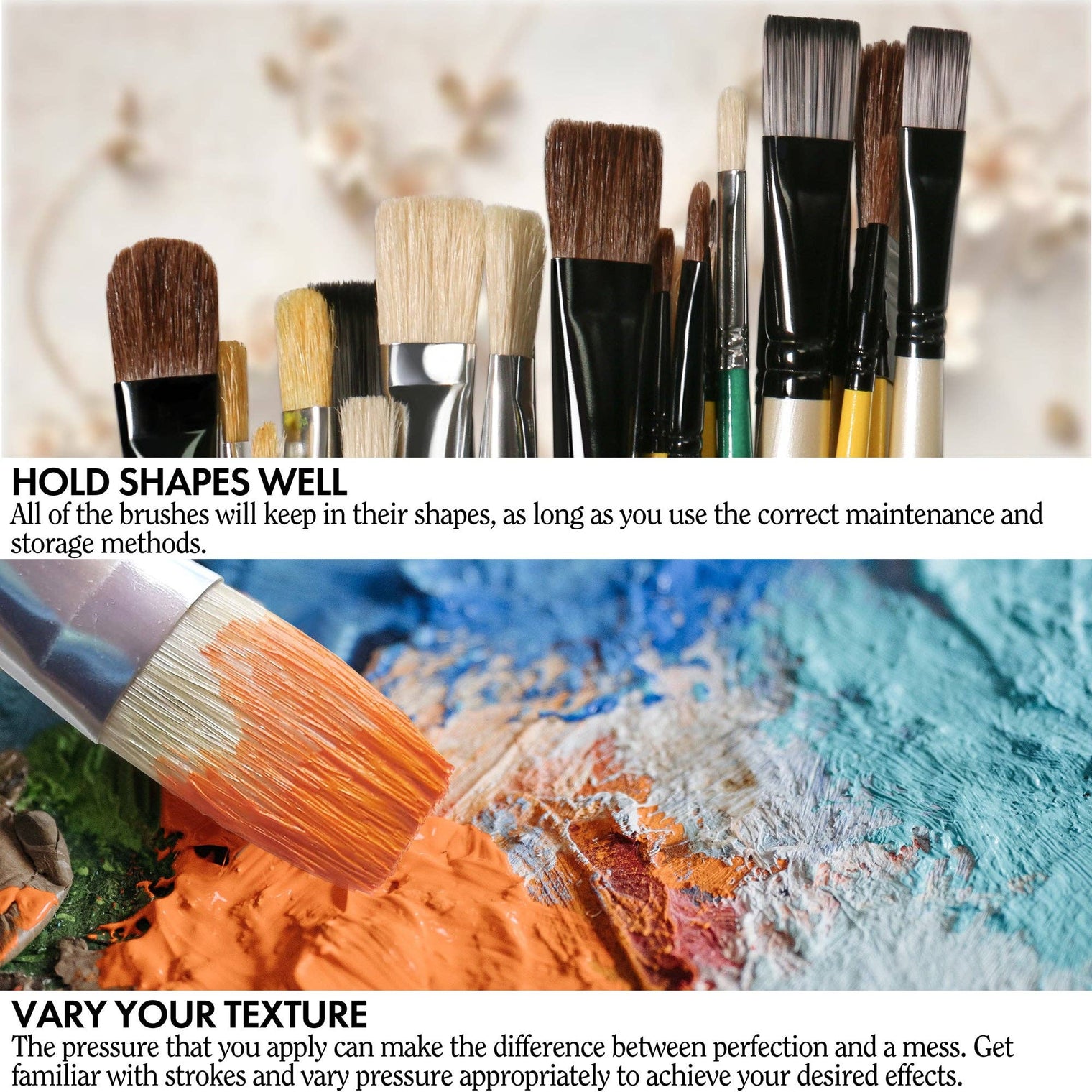ARTIFY 10-Piece Hog Bristle Paint Brush Set – Short Handle Oil & Acrylic Brushes