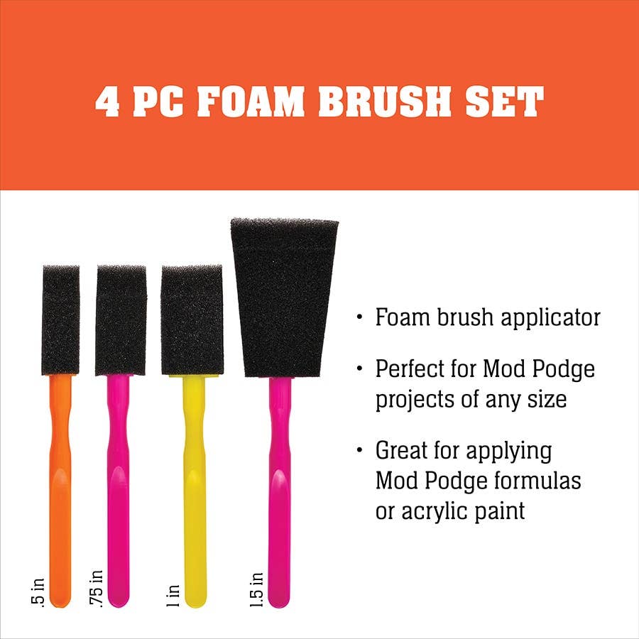 Mod Podge Foam Brush Set – 4 Piece (Foam Applicator Brushes for Smooth Finishes)