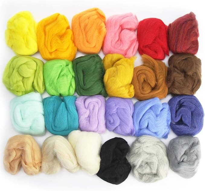 DIY 24 Color Wool Mix Kit – Merino Wool Craft Set for Felting and Fiber Art by Woolbuddy