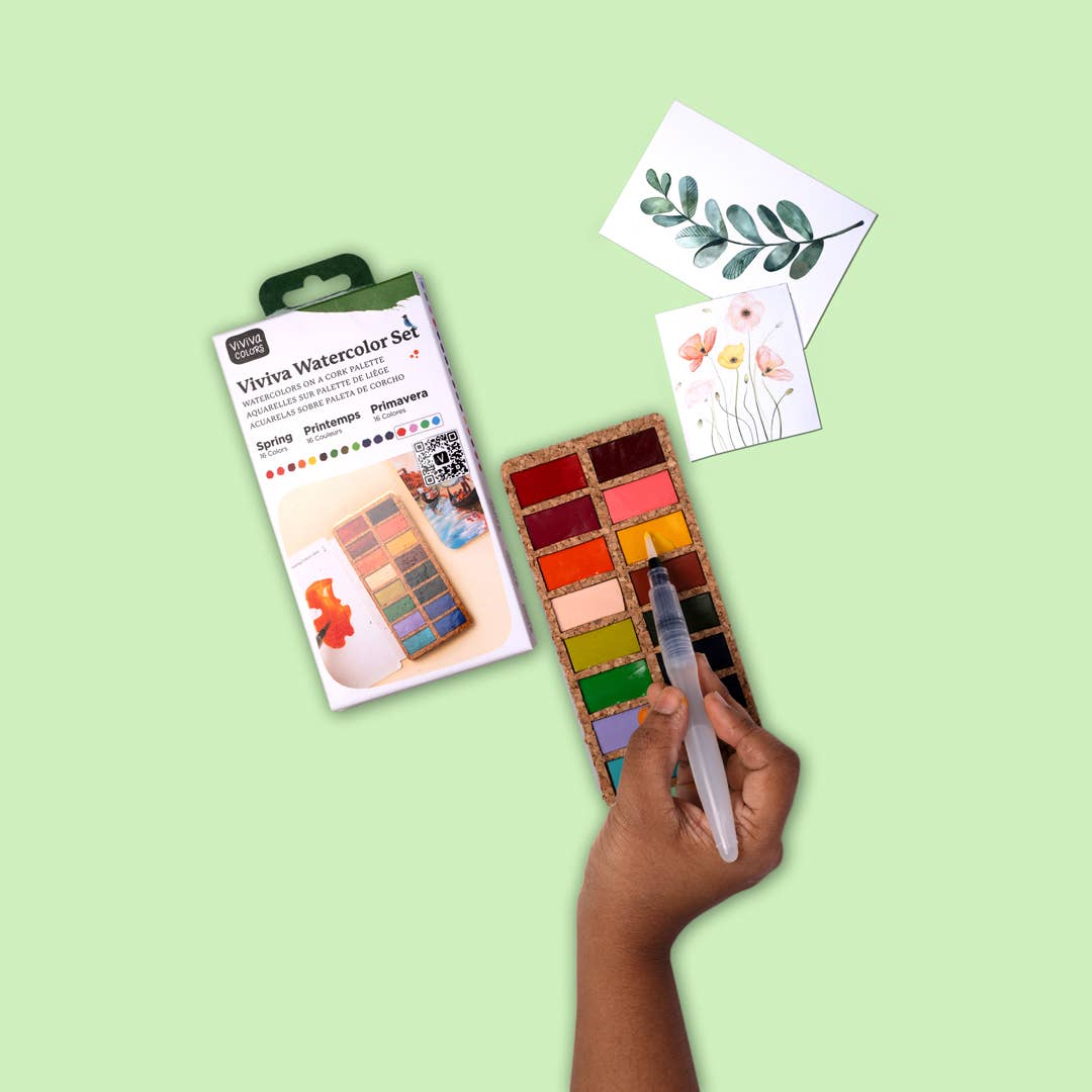 Spring Pans Watercolor Set – 16 Colors (Eco-Friendly, Handcrafted), by Viviva Colors