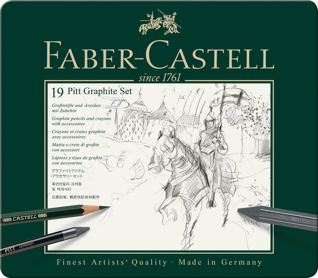 Pitt Graphite Pencil Drawing & Sketching Set – Tin of 19 Pieces, by Faber-Castell