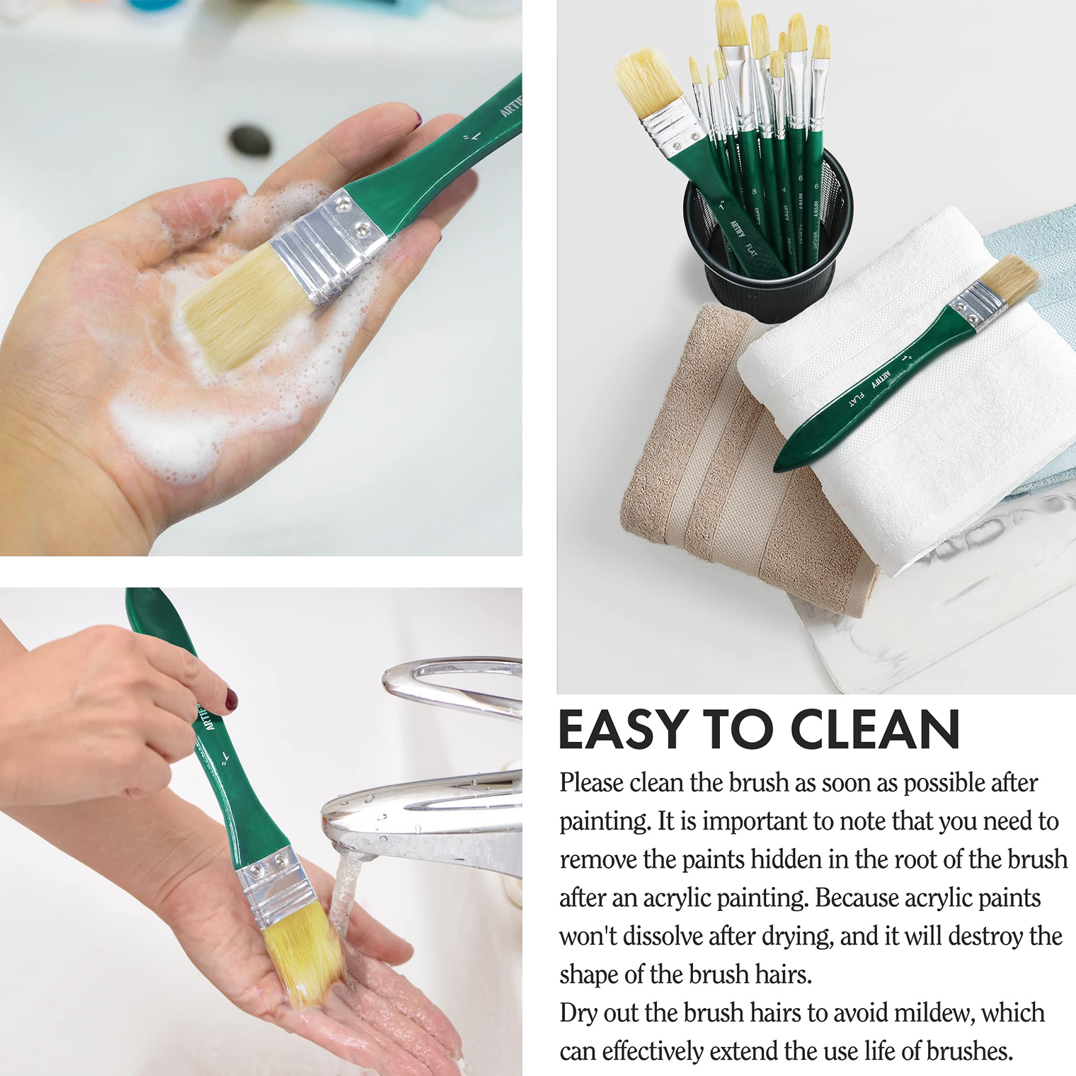 ARTIFY 10-Piece Hog Bristle Paint Brush Set – Short Handle Oil & Acrylic Brushes