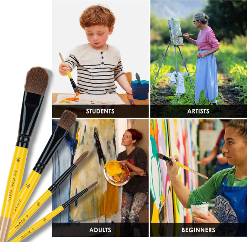 ARTIFY 10-Piece Horse Hair Paint Brush Set – Mixed Media Brushes with Birch Wood Handles