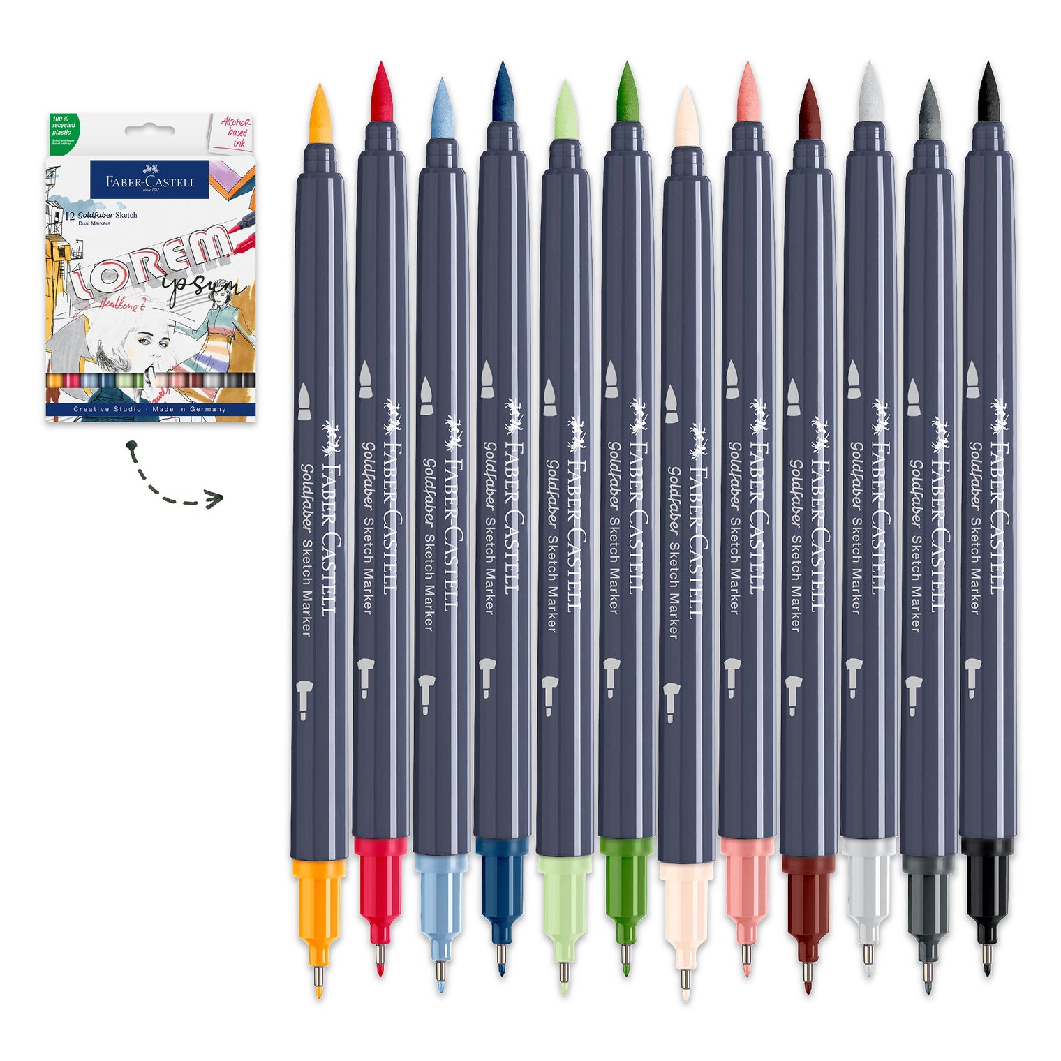Goldfaber Sketch Markers, Vibrant Set – Wallet of 12 Dual Tip Alcohol Markers, Faber-Castell