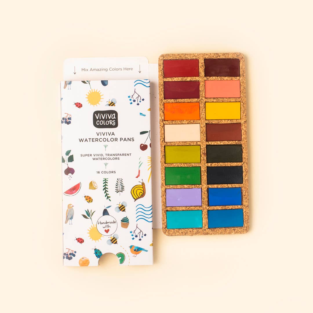 Spring Pans Watercolor Set – 16 Colors (Eco-Friendly, Handcrafted), by Viviva Colors
