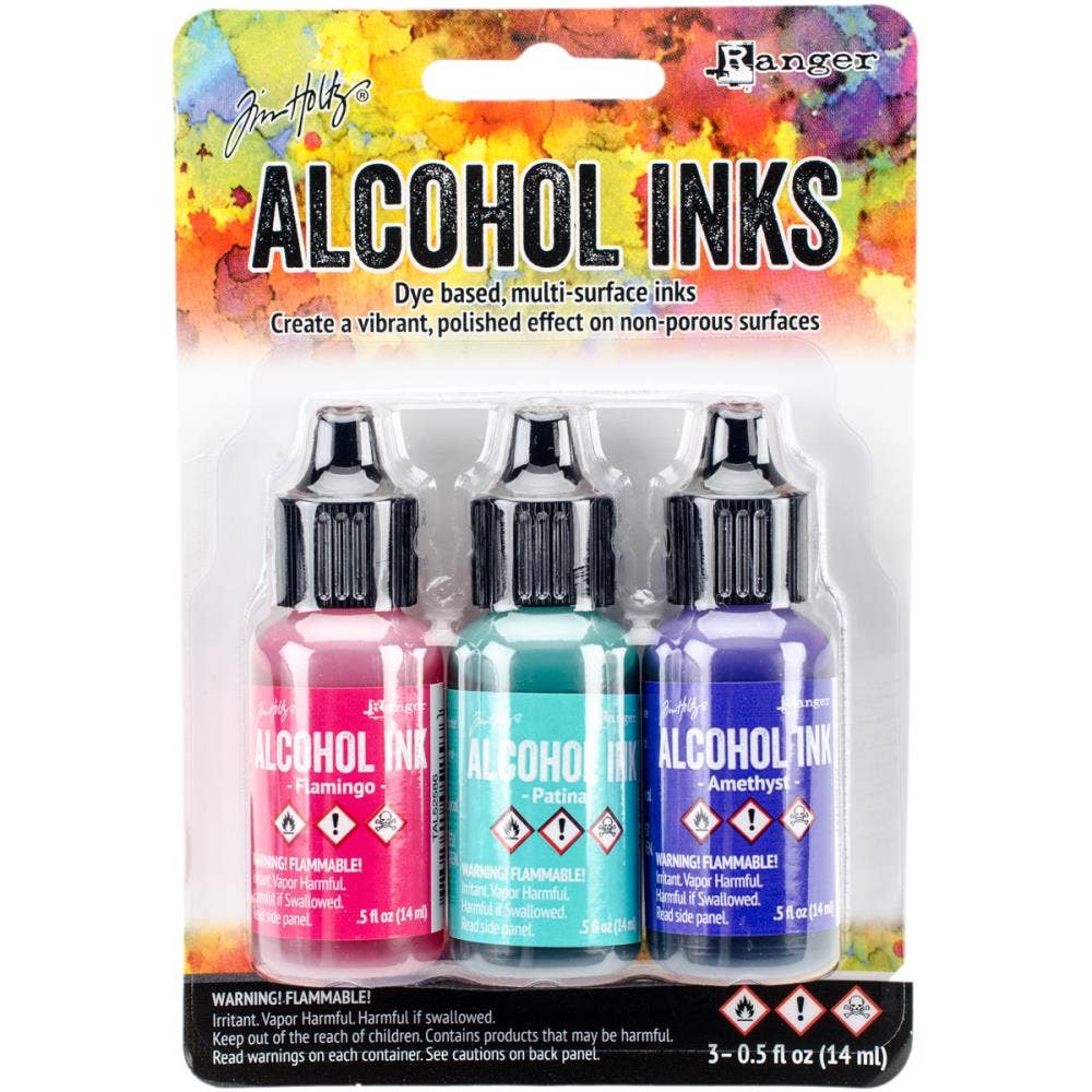Tim Holtz Alcohol Ink Set – 3 Colors- Multiple Variations (0.5 oz Bottles, Dye-Based, Multi-Surface)