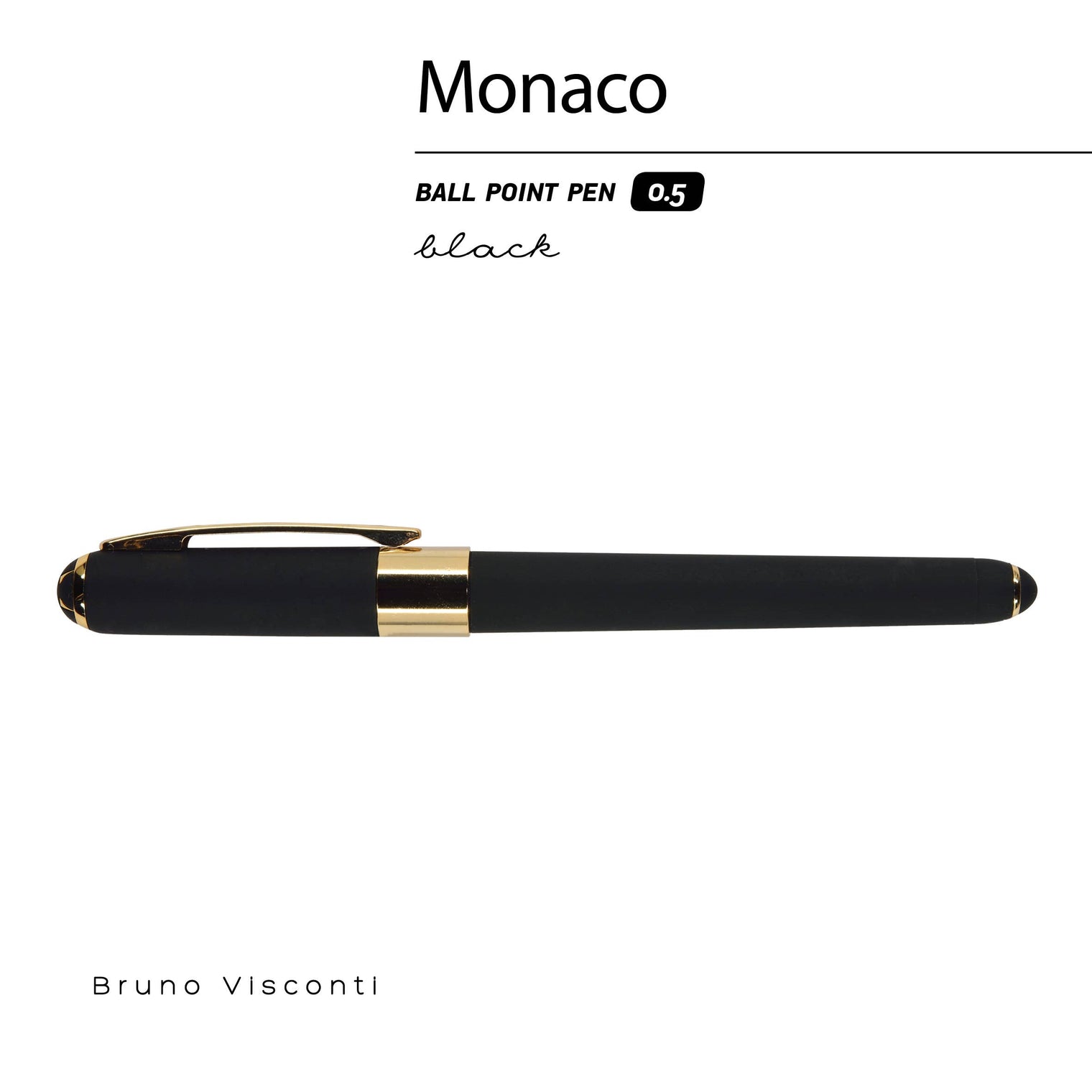 Monaco Black Ballpoint Pen (Single Pen) – Soft Touch 0.5mm Black Ink, BV by Bruno Visconti