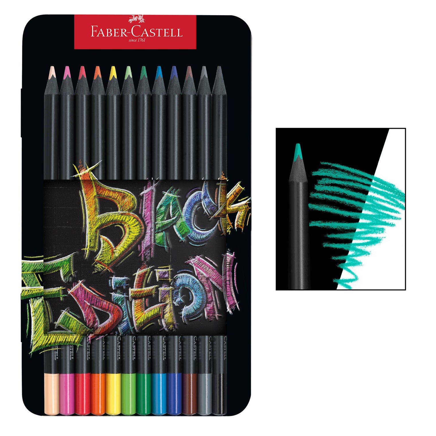 Black Edition Colored Pencils – Super Soft 12 Pack Gift Tin, by Faber-Castell