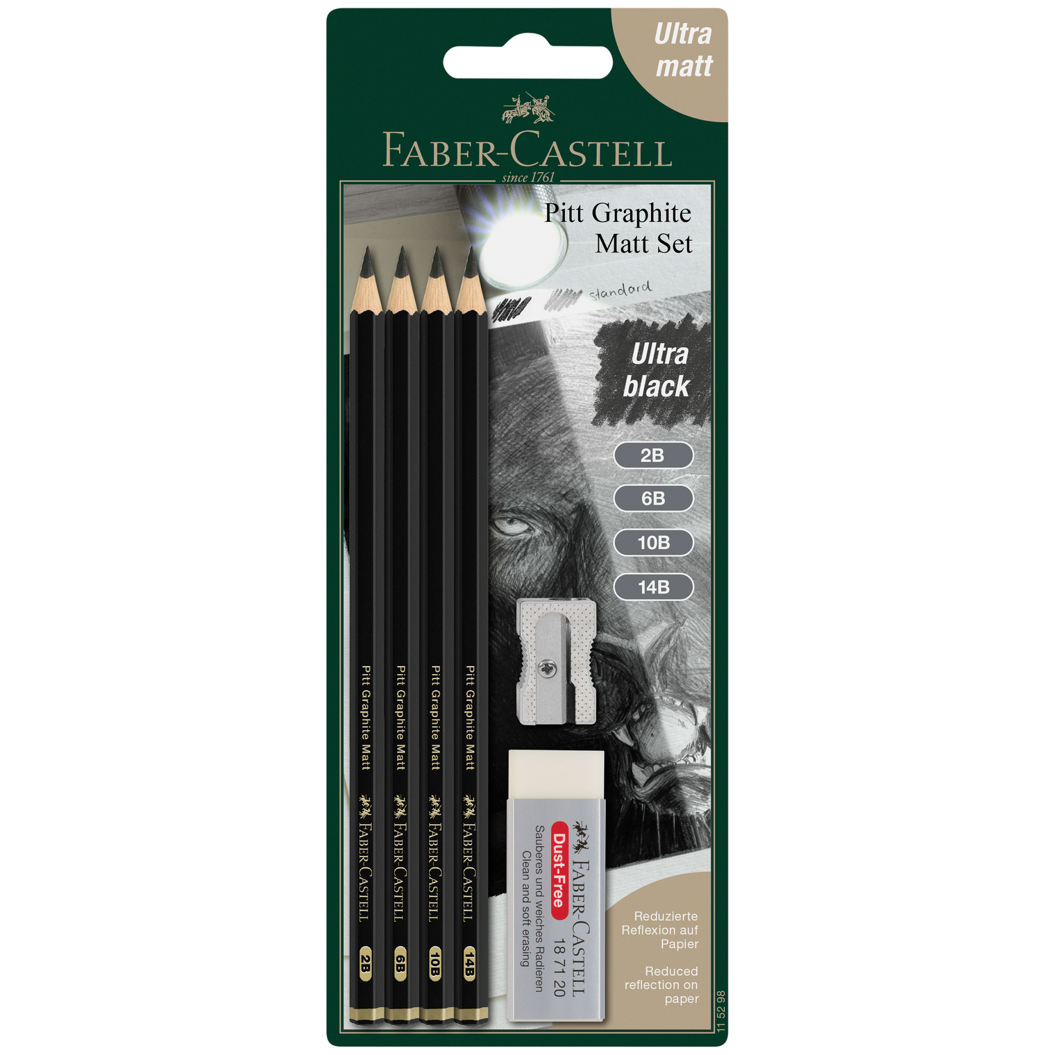 Faber-Castell Pitt Graphite Matte Pencil Sketching Set – 2B, 6B, 10B, 14B